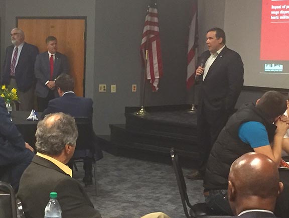 Columbus Mayor Andy Ginther speaks at the Columbus Building Trades Open House. 